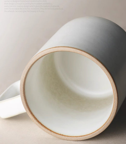 Modern Handmade Pottery Coffee Cup, Large Capacity Coffee Mugs, Unique Tea Cup, Creative White Black Ceramic Coffee Mugs-Grace Painting Crafts