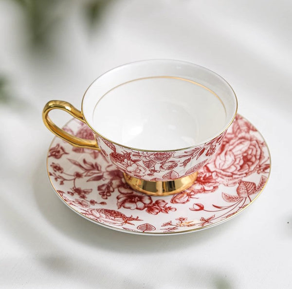 Creative Porcelain Tea Cup Saucer Set, Beautiful British Tea Cups, Elegant Flower Ceramic Cups, Unique Royal Coffee Cup and Saucer-Grace Painting Crafts