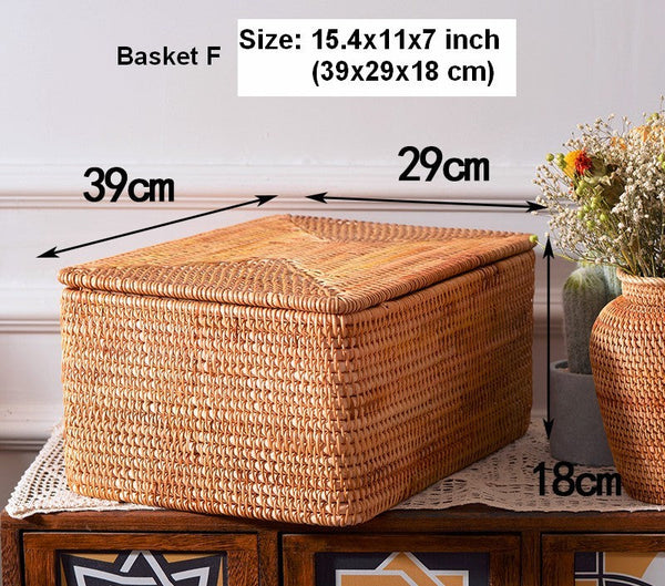 Woven Rattan Baskets, Rectangular Basket with Lid, Rectangular Storage Baskets, Storage Basket for Bedroom, Kitchen Storage Baskets-Grace Painting Crafts