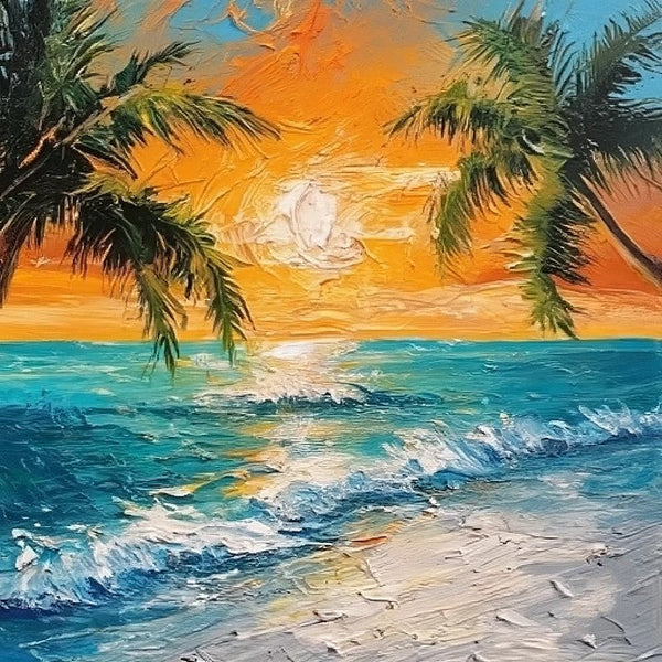 Florida Seashore Beach Painting, Original Small Landscape Paintings, Heavy Texture Canvas Art, Small Palette Knife Oil Paintings, Easy Landscape Painting Ideas, Simple Small Canvas Paintings-Grace Painting Crafts
