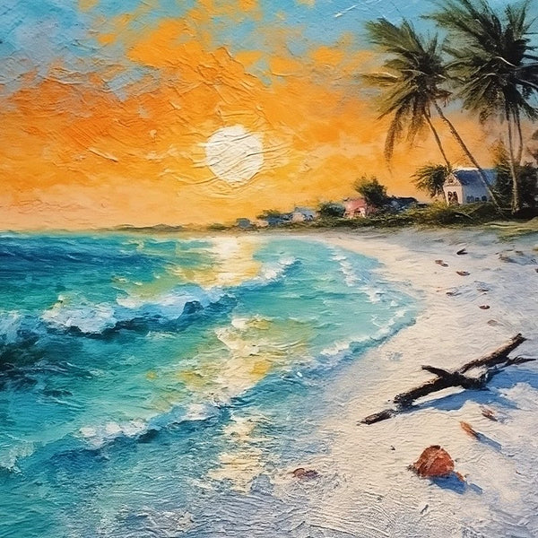 Original Small Landscape Paintings, Florida Seashore Beach Palm Tree Painting, Heavy Texture Canvas Art, Small Palette Knife Oil Paintings, Easy Landscape Painting Ideas, Simple Small Canvas Paintings-Grace Painting Crafts