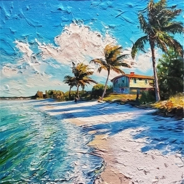 Original Small Landscape Paintings, Heavy Small Palette Knife Oil Paintings, Florida Seashore Beach Painting, Heavy Texture Canvas Art, Easy Landscape Painting Ideas, Simple Small Canvas Paintings-Grace Painting Crafts