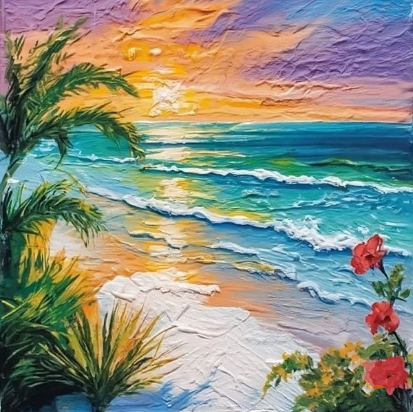 Heavy Texture Canvas Art, Small Palette Knife Oil Paintings, Original Small Landscape Paintings, Florida Seashore Beach Flower Painting, Easy Landscape Painting Ideas, Simple Small Canvas Paintings-Grace Painting Crafts