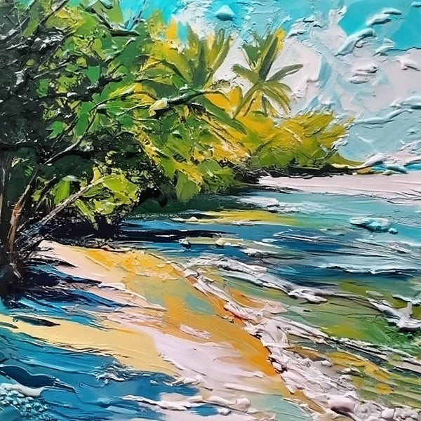 Original Small Landscape Paintings, Florida Seashore Beach Painting, Heavy Texture Canvas Art, Small Palette Knife Oil Paintings, Easy Landscape Painting Ideas, Simple Small Canvas Paintings-Grace Painting Crafts