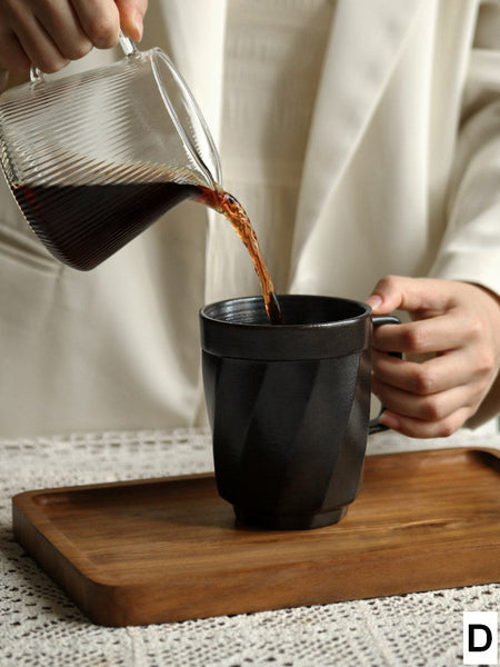 Large Modern Handmade Pottery Coffee Cup, Creative Brown Green Blue Black Ceramic Coffee Mugs, Large Unique Tea Cup, Large Capacity Coffee Mug with Cover-Grace Painting Crafts