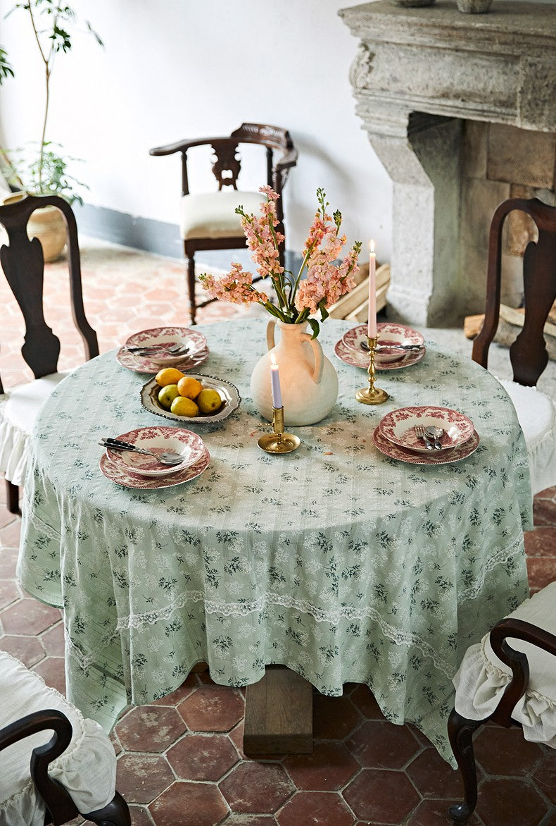 Extra Large Green Rectangle Tablecloth Ideas for Dining Room Table, Rustic Farmhouse Table Cover for Kitchen, Flower Pattern Tablecloth for Round Table-Grace Painting Crafts