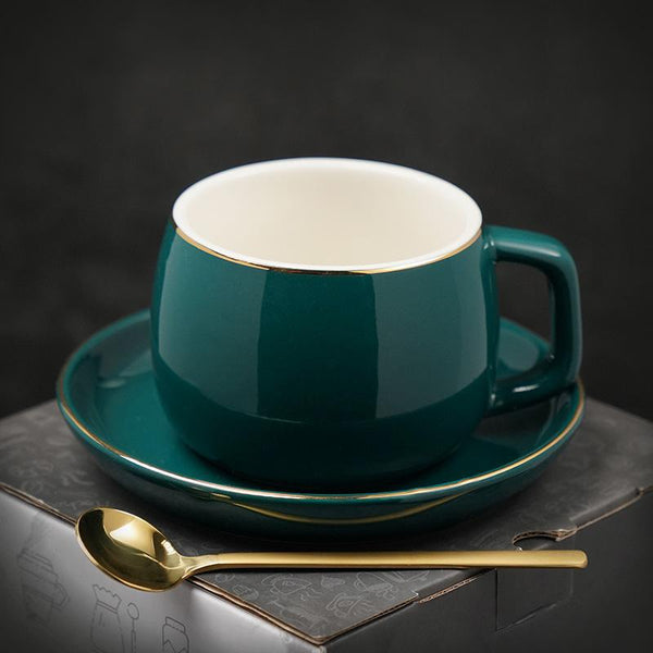 Handmade Black Coffee Cup, Green Coffee Mug, White Coffee Cups, Tea Cup, Ceramic Cup, Round Coffee Cup and Saucer Set-Grace Painting Crafts