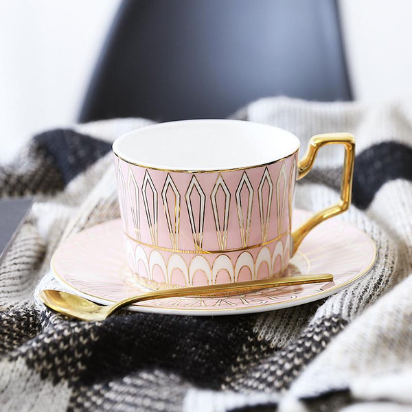British Tea Cups, Elegant Porcelain Coffee Cups, Latte Coffee Cups with Gold Trim and Gift Box, Tea Cups and Saucers-Grace Painting Crafts
