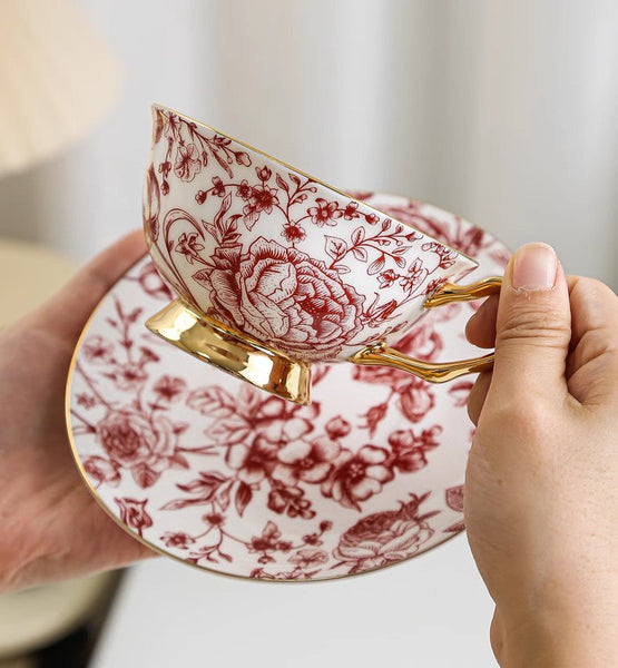 Creative Bone China Porcelain Tea Cup Set, Beautiful British Tea Cups, Elegant Flower Ceramic Cups, Unique Royal Coffee Cup and Saucer-Grace Painting Crafts