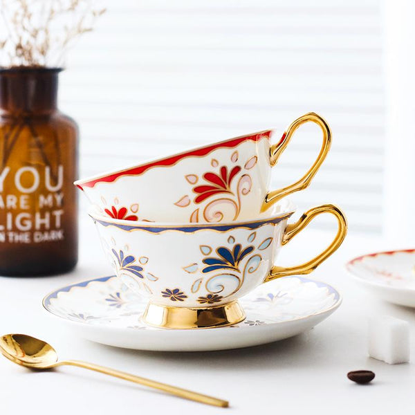 Porcelain Coffee Cups, British Tea Cups, Tea Cup and Saucer, Coffee Cups with Gold Trim and Gift Box, Latte Coffee Cups-Grace Painting Crafts
