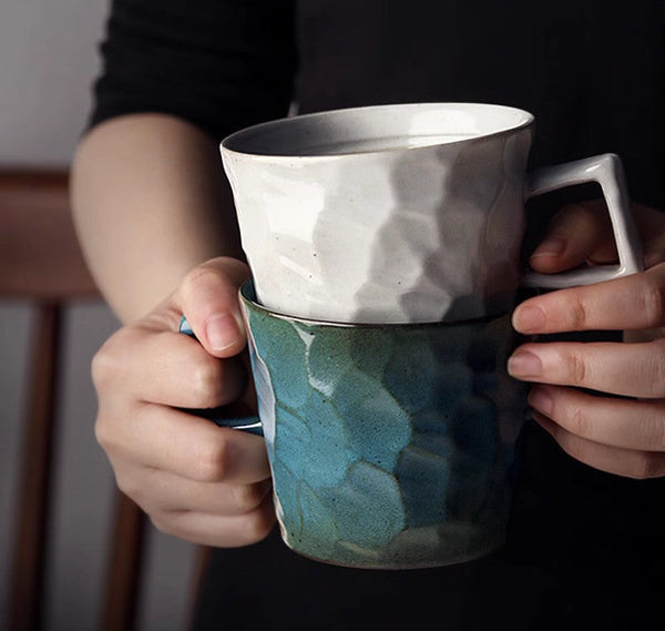 Modern Handmade Pottery Coffee Cup, Creative Brown White Black Blue Ceramic Coffee Mugs, Large Unique Tea Cup, Large Capacity Coffee Cups-Grace Painting Crafts