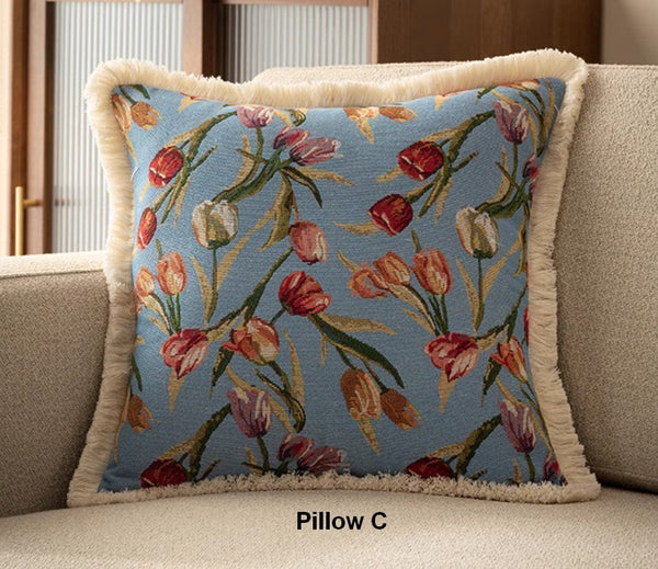 Decorative Sofa Pillows for Couch, Tulip Flower Pillow Covers, Large Flower Decorative Pillows for Bedroom, Farmhouse Decorative Pillows-Grace Painting Crafts