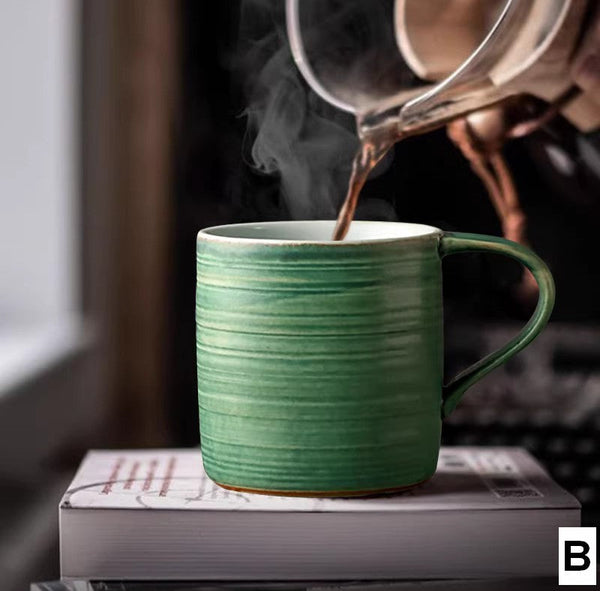 Large Modern Handmade Pottery Coffee Cup, Large Capacity Coffee Mugs, Creative Handmade Coffee Mugs, Blue Green Black Ceramic Coffee Mugs-Grace Painting Crafts