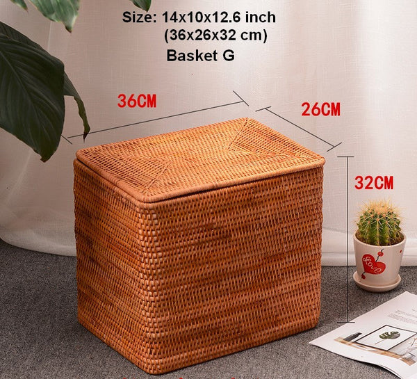 Woven Rattan Baskets, Rectangular Basket with Lid, Rectangular Storage Baskets, Storage Basket for Bedroom, Kitchen Storage Baskets-Grace Painting Crafts