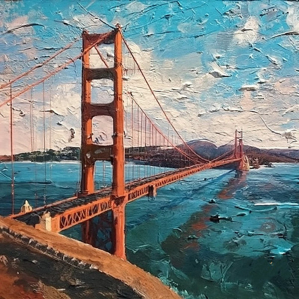 Easy Landscape Painting Ideas, Simple Small Canvas Paintings, Golden Gate Bridge Sunrise Painting, Original Small Landscape Paintings, Heavy Texture Canvas Art, Small Palette Knife Oil Paintings-Grace Painting Crafts