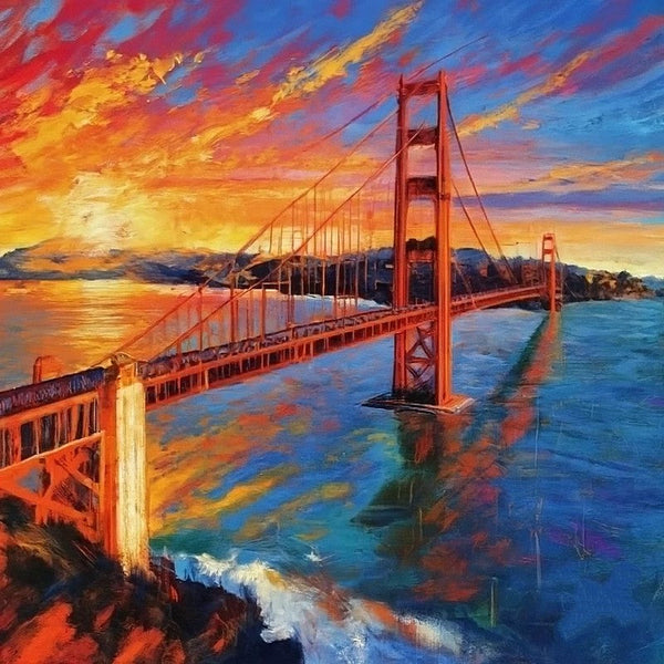 Original Small Landscape Paintings, Heavy Texture Canvas Art, Small Palette Knife Oil Paintings, Easy Landscape Painting Ideas, Simple Small Canvas Paintings, Golden Gate Bridge Sunrise Painting-Grace Painting Crafts