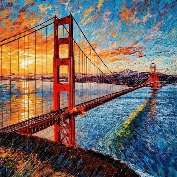 Simple Small Canvas Paintings, Golden Gate Bridge Sunrise Painting, Original Small Landscape Paintings, Heavy Texture Canvas Art, Small Palette Knife Oil Paintings, Easy Landscape Painting Ideas-Grace Painting Crafts