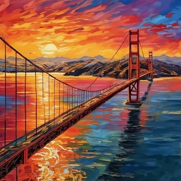 Original Small Landscape Paintings, Golden Gate Bridge Sunset Painting, Heavy Texture Canvas Art, Small Palette Knife Oil Paintings, Easy Landscape Painting Ideas, Simple Small Canvas Paintings-Grace Painting Crafts