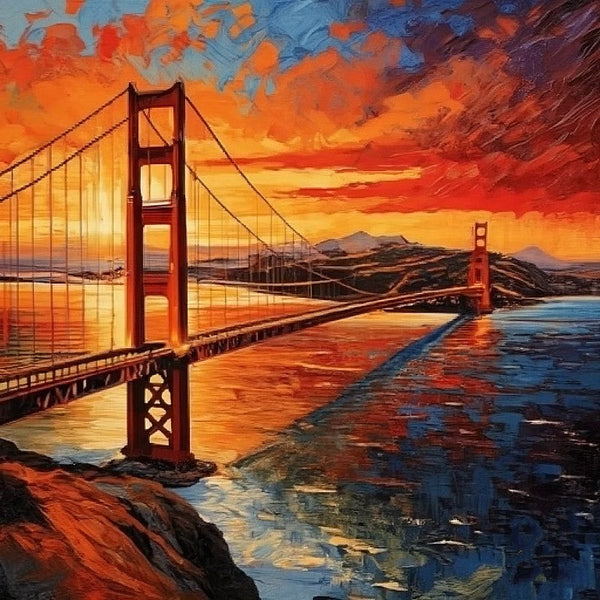 Heavy Texture Canvas Art, Small Palette Knife Oil Paintings, Original Small Landscape Paintings, Golden Gate Bridge Sunset Painting, Easy Landscape Painting Ideas, Simple Small Canvas Paintings-Grace Painting Crafts