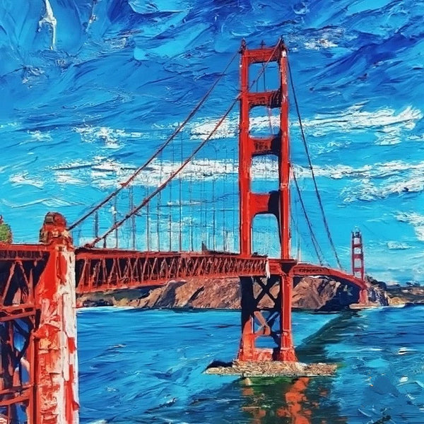 Simple Small Canvas Paintings, Golden Gate Bridge Painting, Original Small Landscape Paintings, Heavy Texture Canvas Art, Small Palette Knife Oil Paintings, Easy Landscape Painting Ideas-Grace Painting Crafts