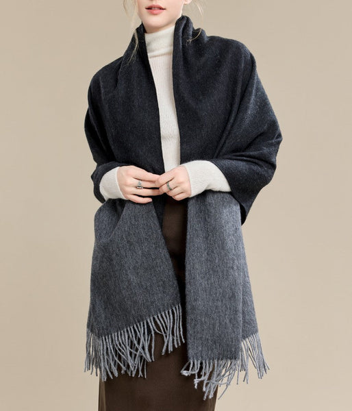 Gifts for Her, Long Wool Scarf, Soft Wool Scarf for Women, Black and Medium Gray Fashion Scarf, Warm Cape, Evening Wrap, Christmas Gift, Winter Shawl, Elegant Shawl-Grace Painting Crafts