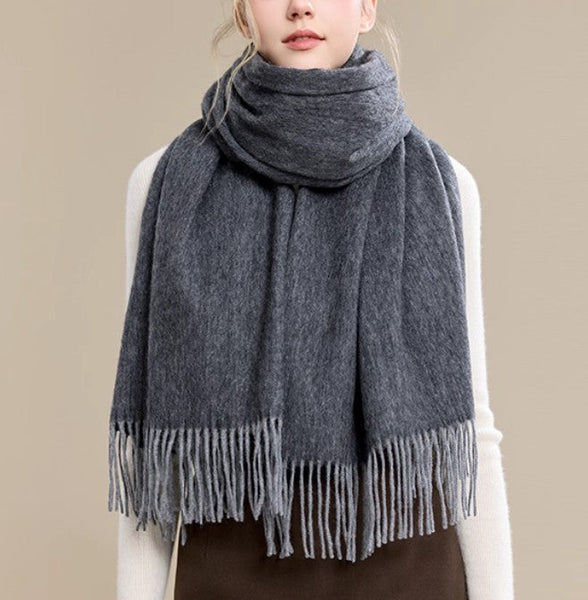 Black and Medium Gray Fashion Scarf, Gifts for Her, Long Wool Scarf, Soft Wool Scarf for Women, Warm Cape, Evening Wrap, Christmas Gift, Winter Shawl, Elegant Shawl-Grace Painting Crafts