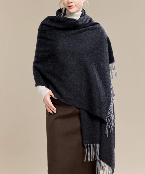 Gifts for Her, Long Wool Scarf, Soft Wool Scarf for Women, Black and Medium Gray Fashion Scarf, Warm Cape, Evening Wrap, Christmas Gift, Winter Shawl, Elegant Shawl-Grace Painting Crafts