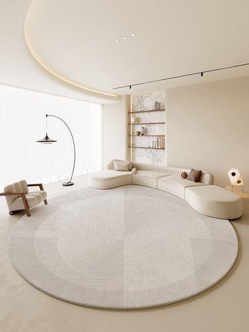Grey Geometric Floor Carpets, Abstract Circular Rugs under Dining Room Table, Modern Living Room Round Rugs, Bedroom Modern Round Rugs-Grace Painting Crafts