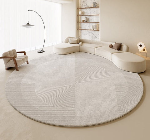 Large Grey Geometric Floor Carpets, Modern Living Room Round Rugs, Abstract Circular Rugs under Dining Room Table, Bedroom Modern Round Rugs-Grace Painting Crafts