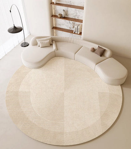 Large Modern Rugs in Living Room, Dining Room Modern Rugs, Cream Color Round Rugs under Coffee Table, Contemporary Circular Rugs in Bedroom-Grace Painting Crafts