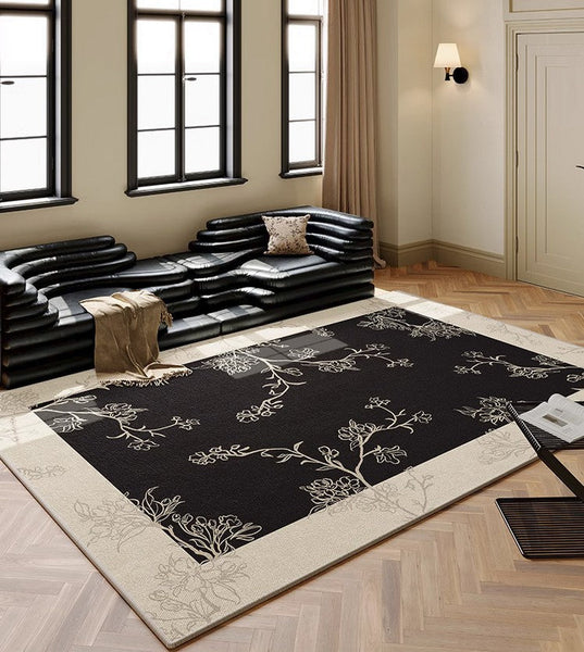 Unique Bedroom Modern Rugs, Contemporary Modern Rugs under Dining Room Table, French Style Rugs for Interior Design, Flower Pattern Modern Rugs for Living Room-Grace Painting Crafts