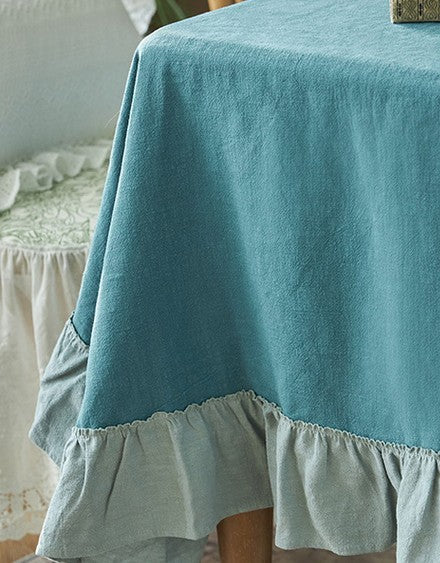 Extra Large Rectangle Tablecloth for Dining Room Table, Blue Modern Long Table Cover, Ramie Tablecloth for Home Decoration, Square Tablecloth for Round Table-Grace Painting Crafts