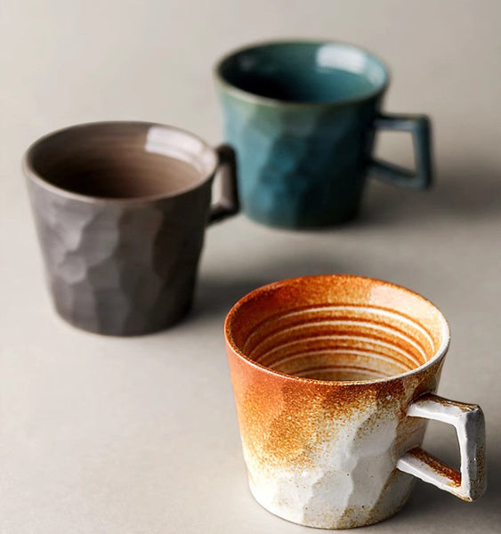 Modern Handmade Pottery Coffee Cup, Creative Brown White Black Blue Ceramic Coffee Mugs, Large Unique Tea Cup, Large Capacity Coffee Cups-Grace Painting Crafts