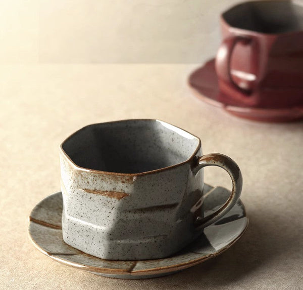 Unique Tea Cup and Saucer, Modern Handmade Pottery Coffee Cup, Creative Ceramic Coffee Cup with Saucer, Tea Cup Set for Afternoon Tea-Grace Painting Crafts