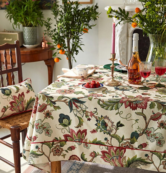 Spring Flower Table Cover for Kitchen, Large Modern Rectangular Tablecloth Ideas for Dining Room Table, Rustic Garden Floral Tablecloth for Round Table-Grace Painting Crafts