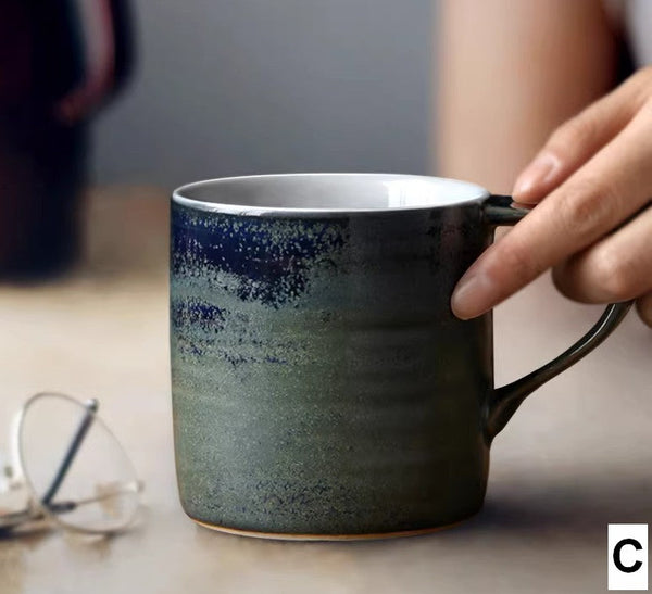Large Modern Handmade Pottery Coffee Cup, Large Capacity Coffee Mugs, Creative Handmade Coffee Mugs, Blue Green Black Ceramic Coffee Mugs-Grace Painting Crafts