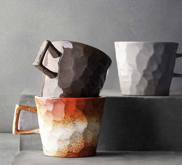 Modern Handmade Pottery Coffee Cup, Creative Brown White Black Blue Ceramic Coffee Mugs, Large Unique Tea Cup, Large Capacity Coffee Cups-Grace Painting Crafts