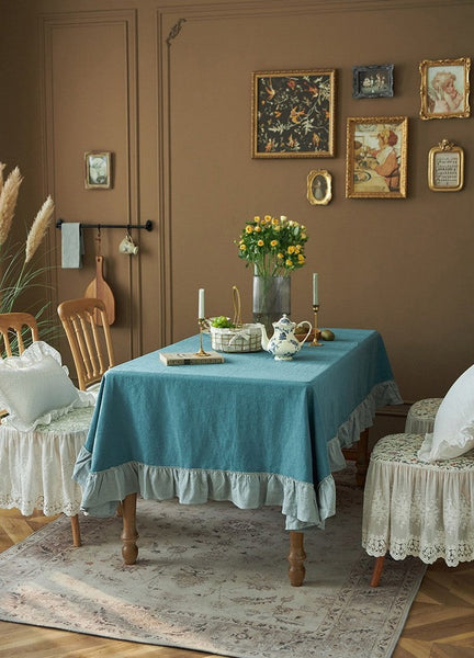 Extra Large Rectangle Tablecloth for Dining Room Table, Blue Modern Long Table Cover, Ramie Tablecloth for Home Decoration, Square Tablecloth for Round Table-Grace Painting Crafts