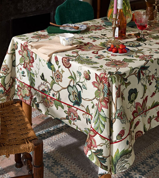 Spring Flower Table Cover for Kitchen, Large Modern Rectangular Tablecloth Ideas for Dining Room Table, Rustic Garden Floral Tablecloth for Round Table-Grace Painting Crafts