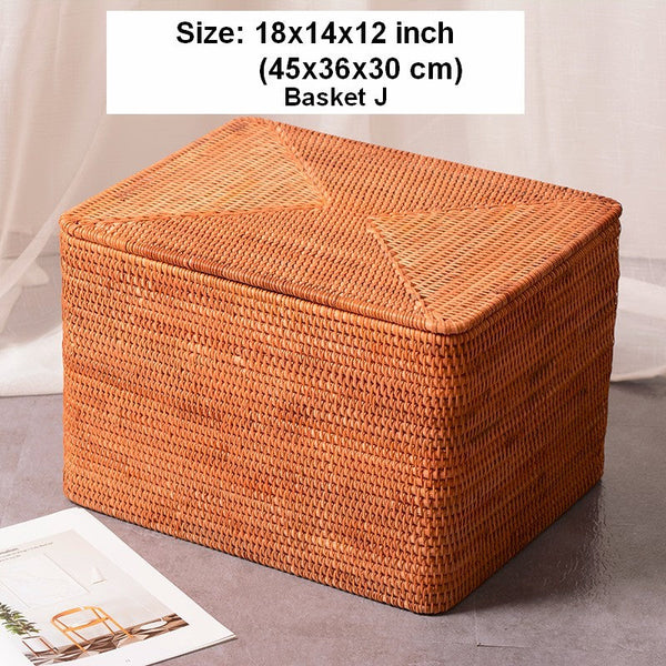 Woven Rattan Baskets, Rectangular Basket with Lid, Rectangular Storage Baskets, Storage Basket for Bedroom, Kitchen Storage Baskets-Grace Painting Crafts