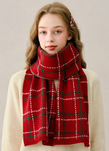 Red Soft Wool Scarf for Women, Winter Wool Scarf, Unique Christmas Gift for Girl, Cold Weather Scarves, Modern Wool Scarf for Women, Casual Scarf for Women-Grace Painting Crafts