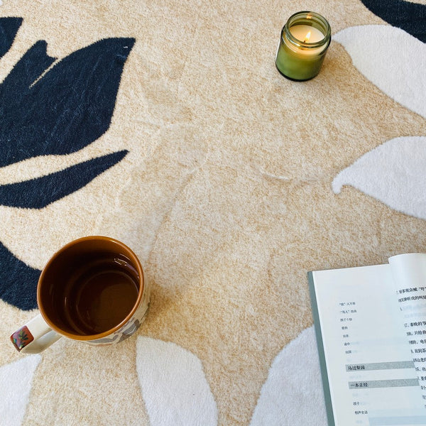 Modern Round Rugs under Coffee Table, Circular Rugs for Dining Table, Abstract Contemporary Rugs for Bedroom, Modern Cream Color Rugs for Living Room-Grace Painting Crafts