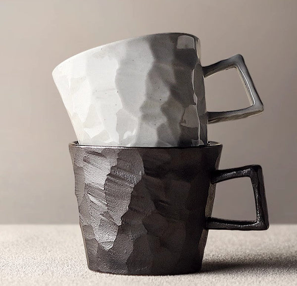 Modern Handmade Pottery Coffee Cup, Creative Brown White Black Blue Ceramic Coffee Mugs, Large Unique Tea Cup, Large Capacity Coffee Cups-Grace Painting Crafts