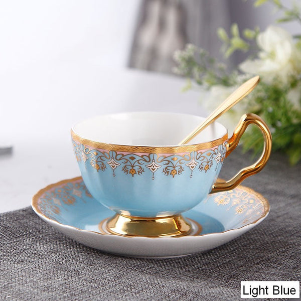 Pink Blue White Bone China Porcelain Tea Cup Set, Unique British Tea Cup and Saucer in Gift Box, Elegant British Ceramic Coffee Cups for Afternoon Tea-Grace Painting Crafts