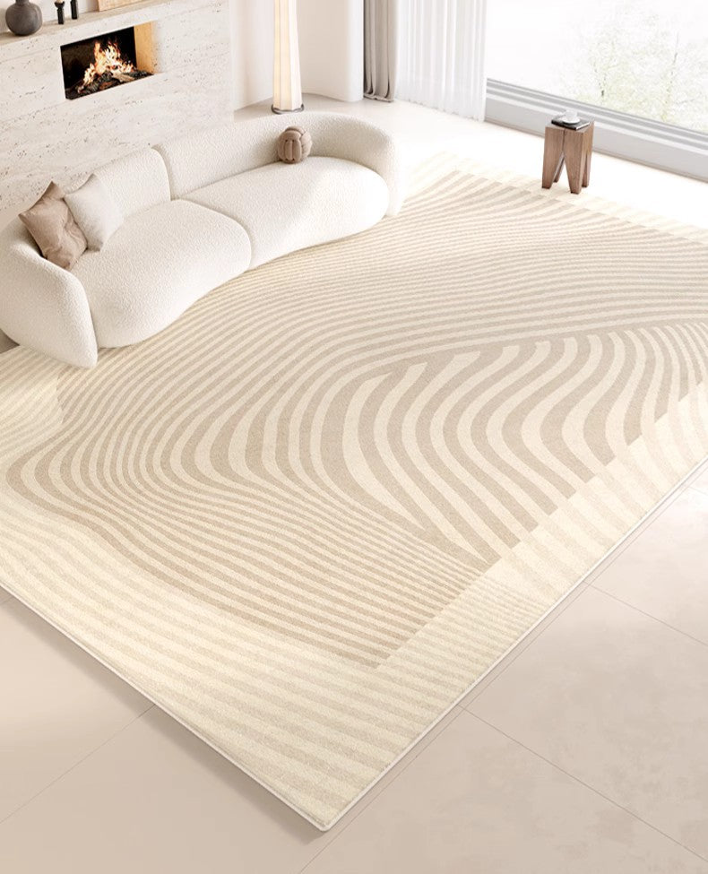 Cream Color Rugs Under Dining Room Table, Neutral Modern Carpet, Soft Floor Covering