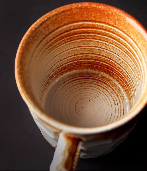 Modern Handmade Pottery Coffee Cup, Creative Brown White Black Blue Ceramic Coffee Mugs, Large Unique Tea Cup, Large Capacity Coffee Cups-Grace Painting Crafts