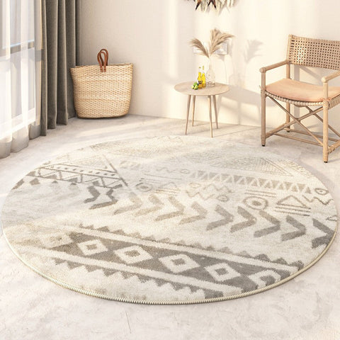 Geometric Modern Rugs for Bedroom, Modern Round Rugs under Coffee Table, Circular Modern Rugs under Sofa, Abstract Contemporary Round Rugs-Grace Painting Crafts