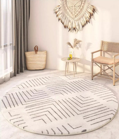 Soft Modern Round Rugs under Coffee Table, Geometric Modern Rugs for Bedroom, Circular Modern Rugs under Sofa, Abstract Contemporary Round Rugs-Grace Painting Crafts