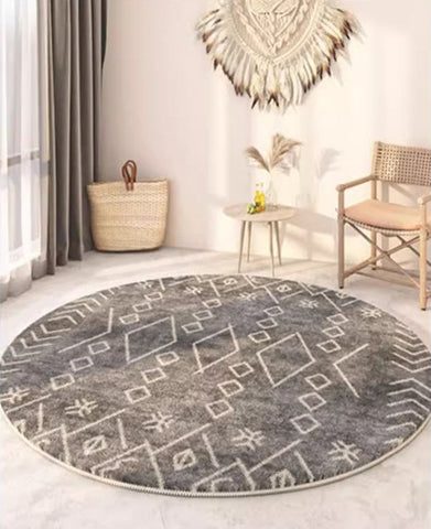 Geometric Modern Rugs for Bedroom, Circular Modern Rugs under Sofa, Modern Round Rugs under Coffee Table, Abstract Contemporary Round Rugs-Grace Painting Crafts