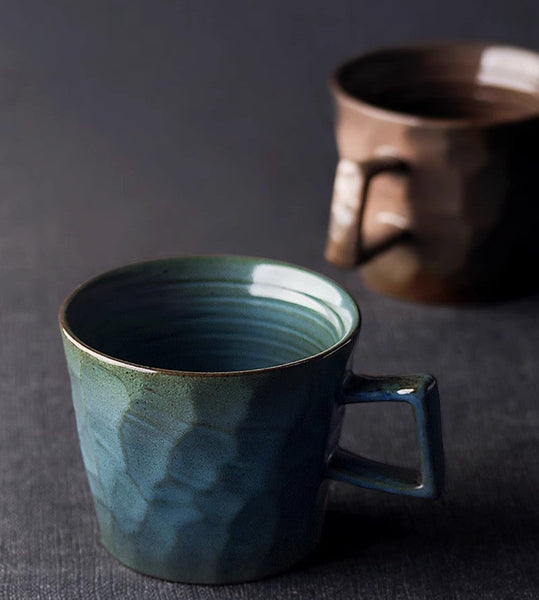 Modern Handmade Pottery Coffee Cup, Creative Brown White Black Blue Ceramic Coffee Mugs, Large Unique Tea Cup, Large Capacity Coffee Cups-Grace Painting Crafts